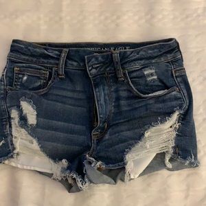 American Eagle high-rise dark wash ripped shorts